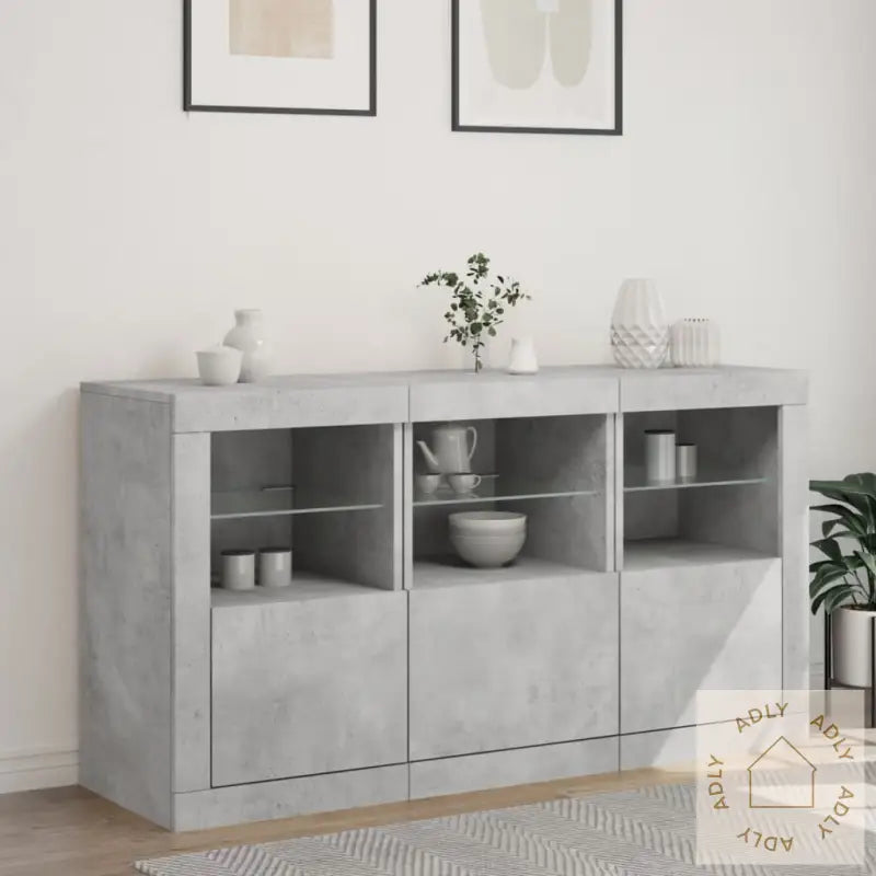 Skjenk Med Led-Lys Betonggrå 123X37X67 Cm