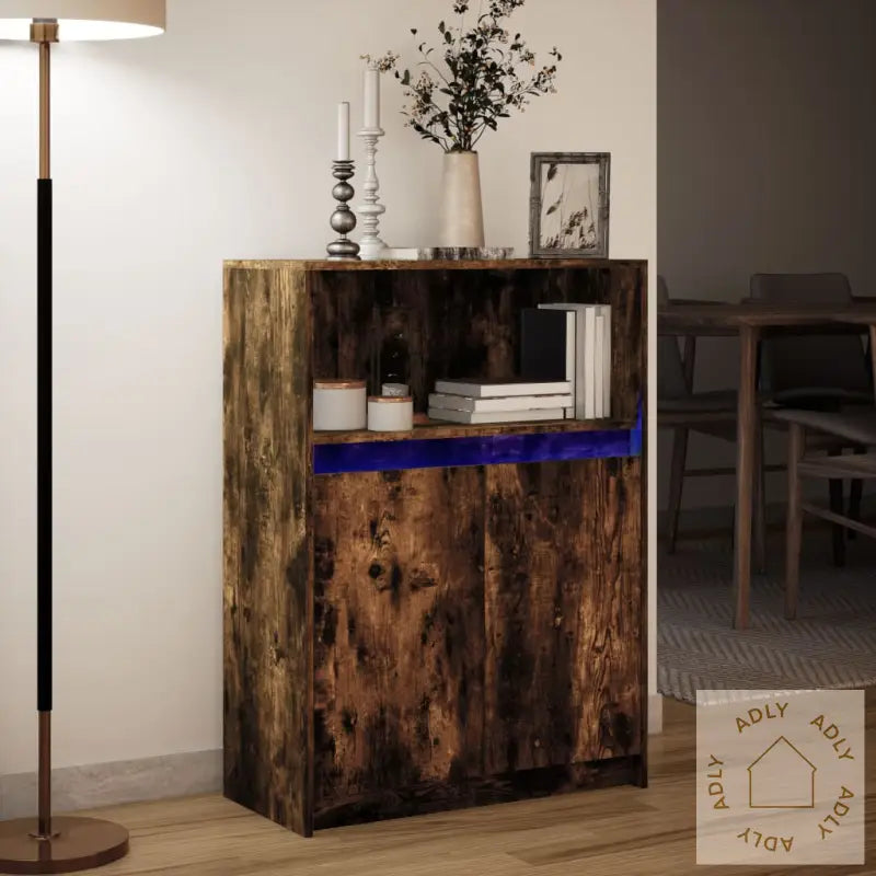 Skjenk Med Led Røkt Eik 72X34X100 Cm Konstruert Tre