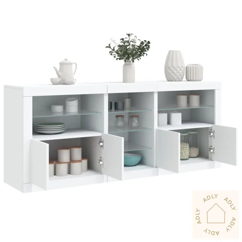 Skjenk Med Led-Lys Hvit 162X37X67 Cm