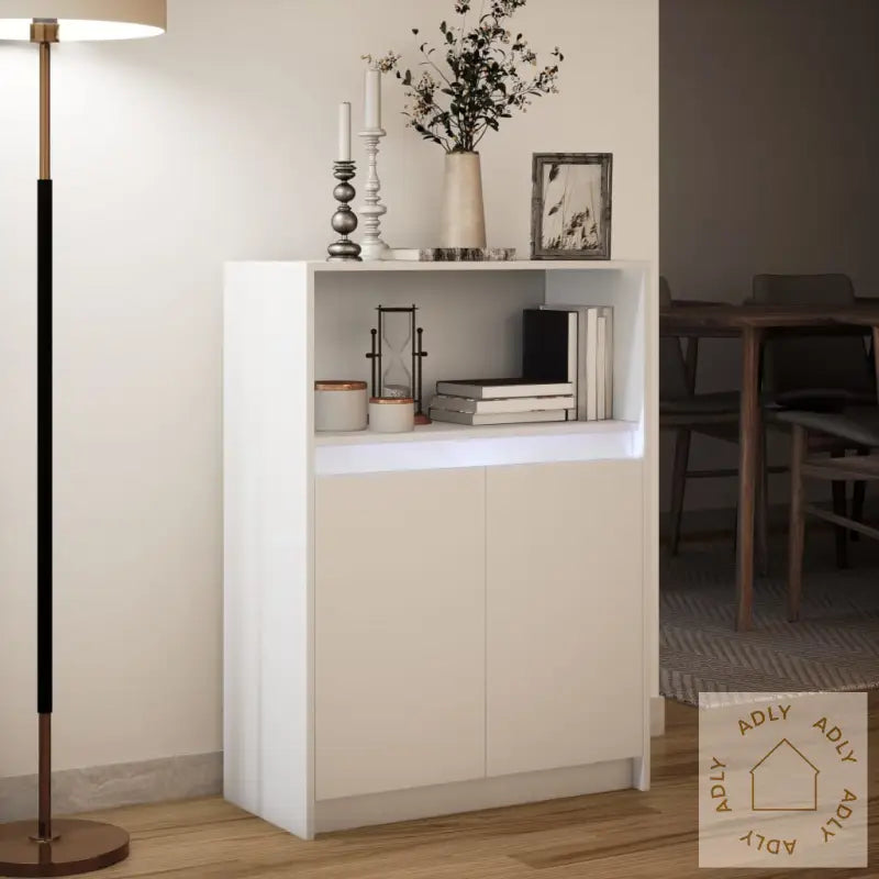 Skjenk Med Led Hvit 72X34X100 Cm Konstruert Tre