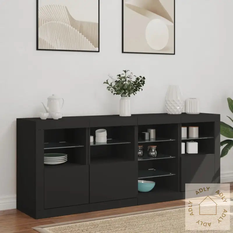Skjenk Med Led-Lys Svart 164X37X67 Cm