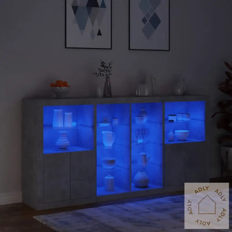 Skjenk Med Led-Lys Betonggrå 202X37X100 Cm