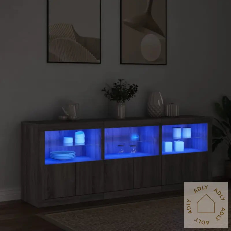 Skjenk Med Led-Lys Grå Sonoma 181,5X37X67 Cm
