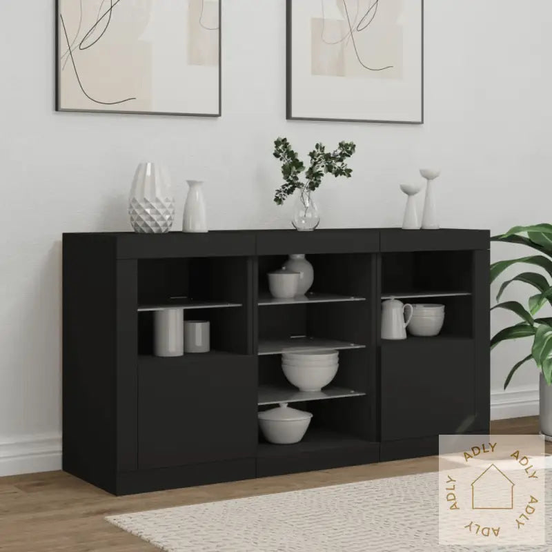 Skjenk Med Led-Lys Svart 123X37X67 Cm