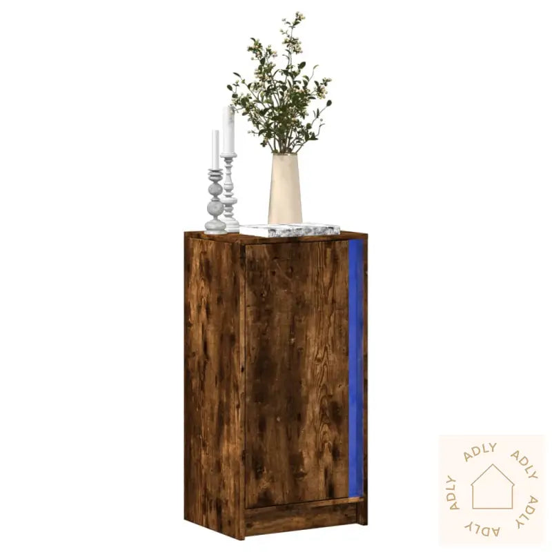 Skjenk Med Led Røkt Eik 42,5X34X85 Cm Konstruert Tre