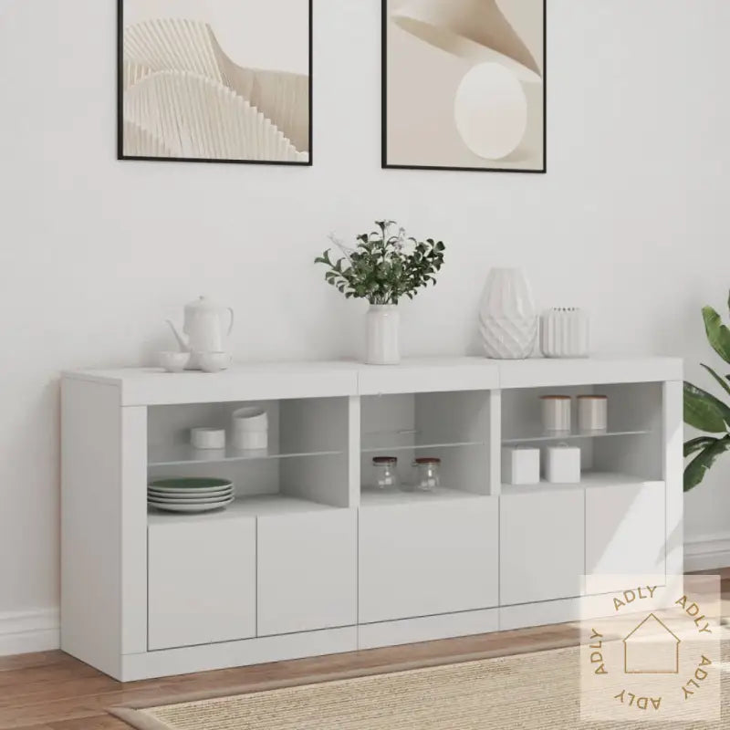 Skjenk Med Led-Lys Hvit 162X37X67 Cm