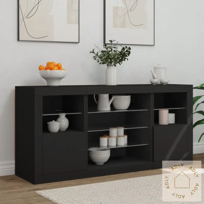 Skjenk Med Led-Lys Svart 142,5X37X67 Cm