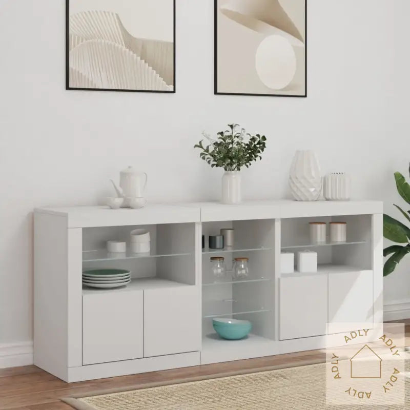 Skjenk Med Led-Lys Hvit 162X37X67 Cm