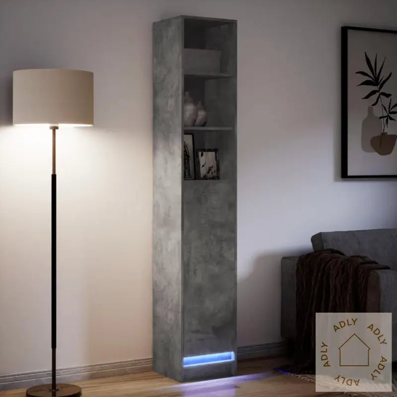 Skjenk Med Led Betonggrå 36X32,5X200 Cm Konstruert Tre