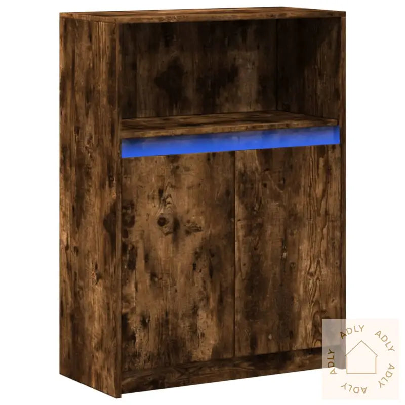 Skjenk Med Led Røkt Eik 72X34X100 Cm Konstruert Tre