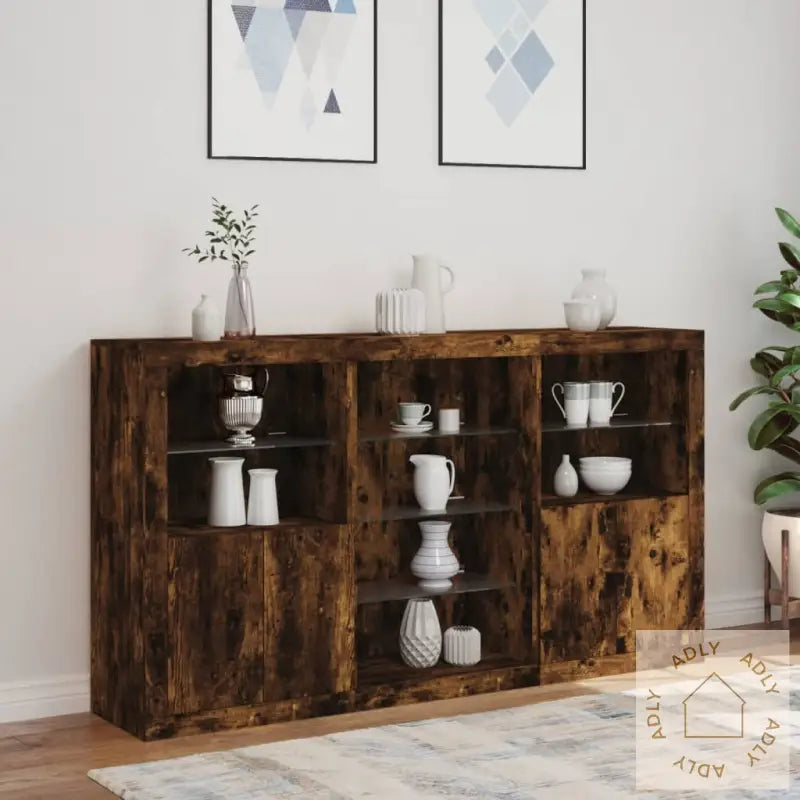 Skjenk Med Led-Lys Røkt Eik 181,5X37X100 Cm