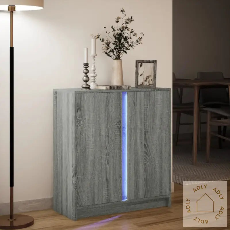Skjenk Med Led Grå Sonoma 77X34X85 Cm Konstruert Tre