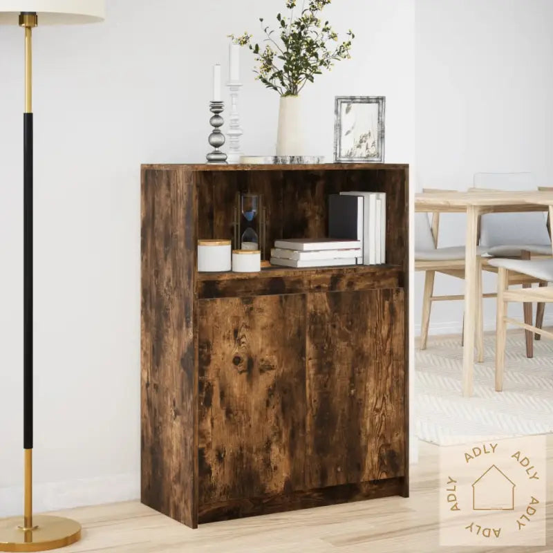 Skjenk Med Led Røkt Eik 72X34X100 Cm Konstruert Tre