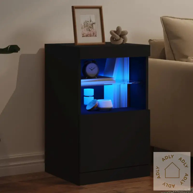 Skjenk Med Led-Lys Svart 41X37X67 Cm