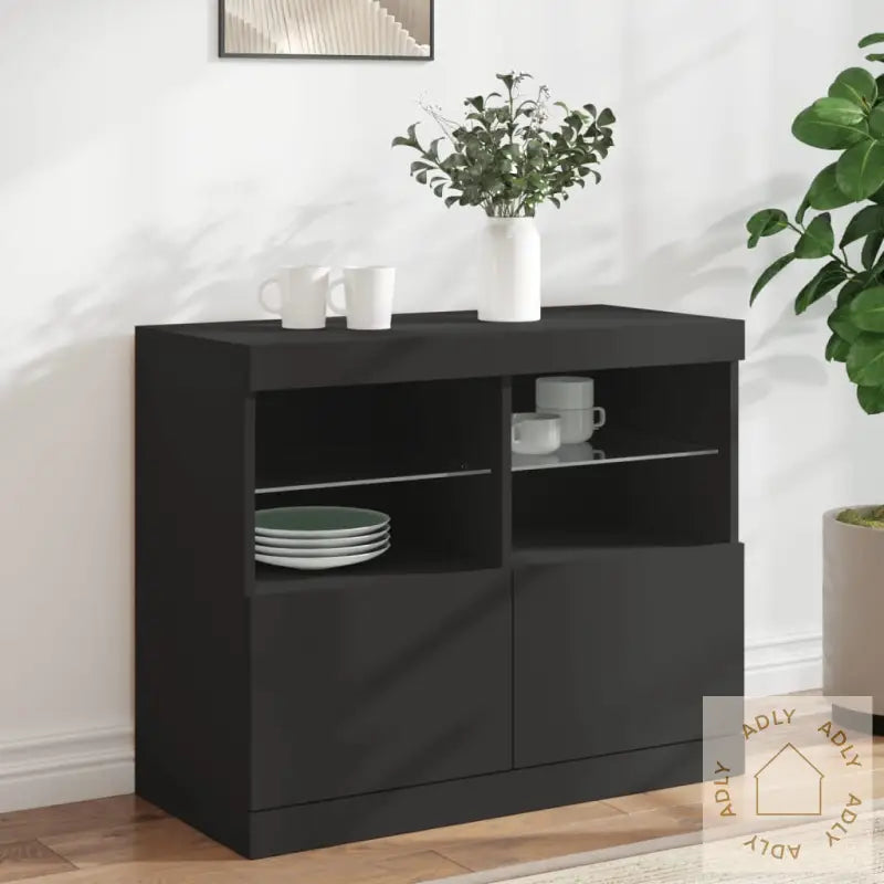 Skjenk Med Led-Lys Svart 81X37X67 Cm