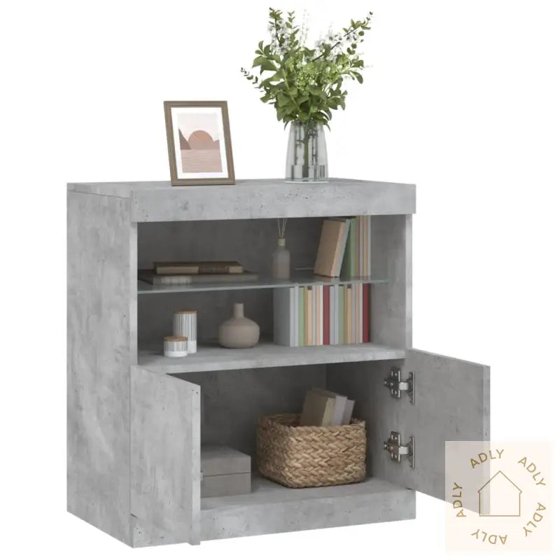 Skjenk Med Led-Lys Betonggrå 60X37X67 Cm