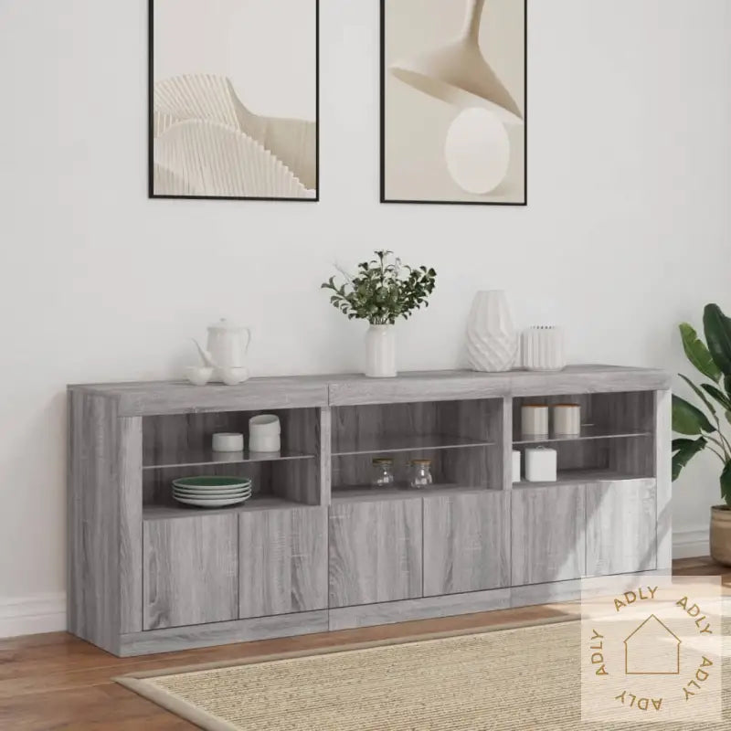Skjenk Med Led-Lys Grå Sonoma 181,5X37X67 Cm