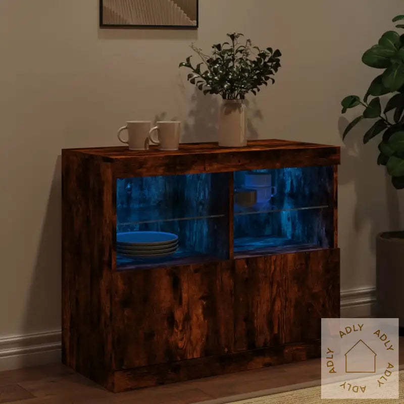 Skjenk Med Led-Lys Røkt Eik 81X37X67 Cm