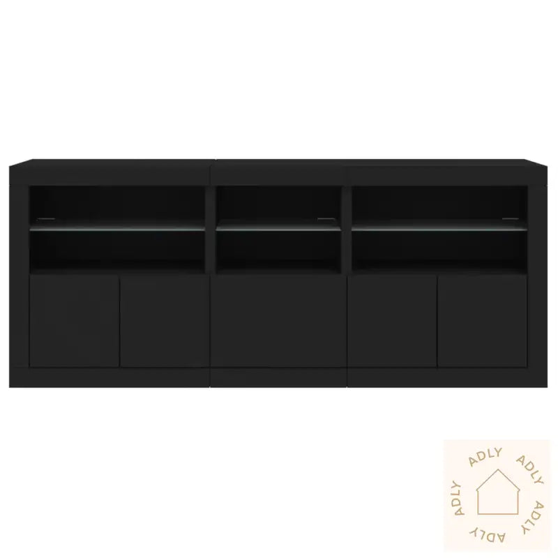 Skjenk Med Led-Lys Svart 162X37X67 Cm