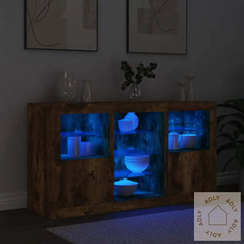Skjenk Med Led-Lys Røkt Eik 123X37X67 Cm