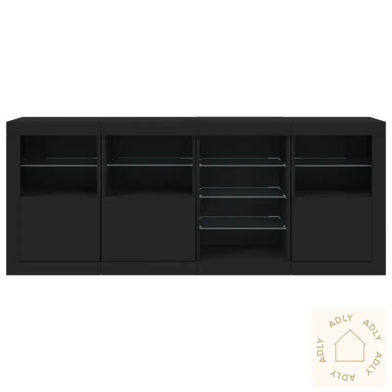 Skjenk Med Led-Lys Svart 164X37X67 Cm