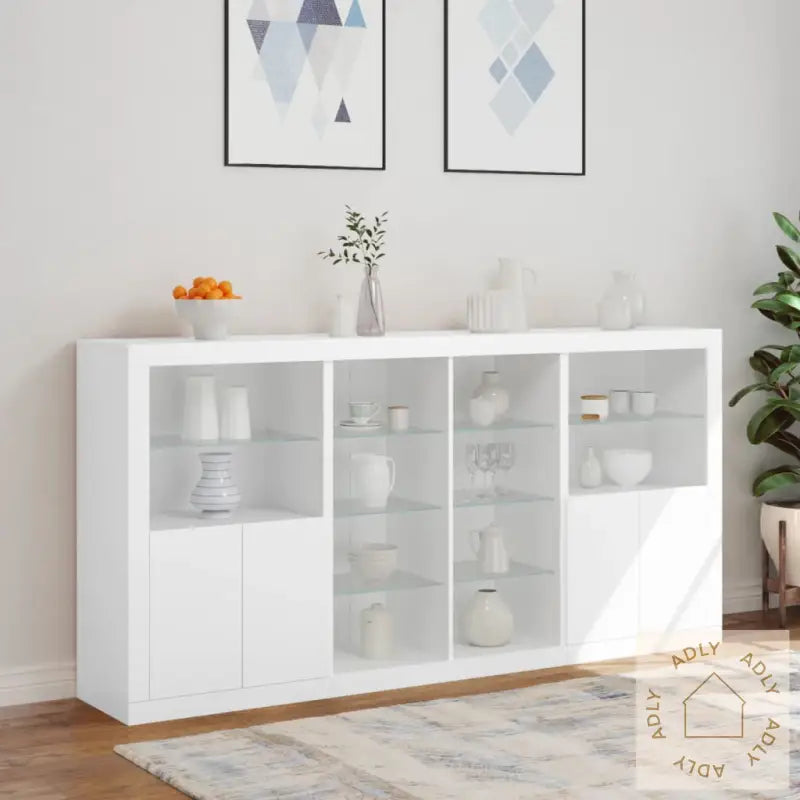 Skjenk Med Led-Lys Hvit 202X37X100 Cm