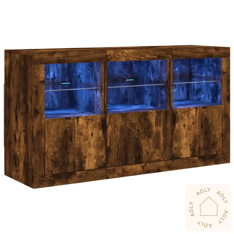Skjenk Med Led-Lys Røkt Eik 123X37X67 Cm