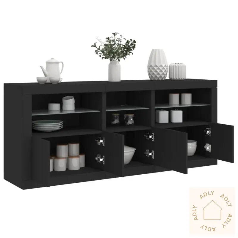 Skjenk Med Led-Lys Svart 162X37X67 Cm