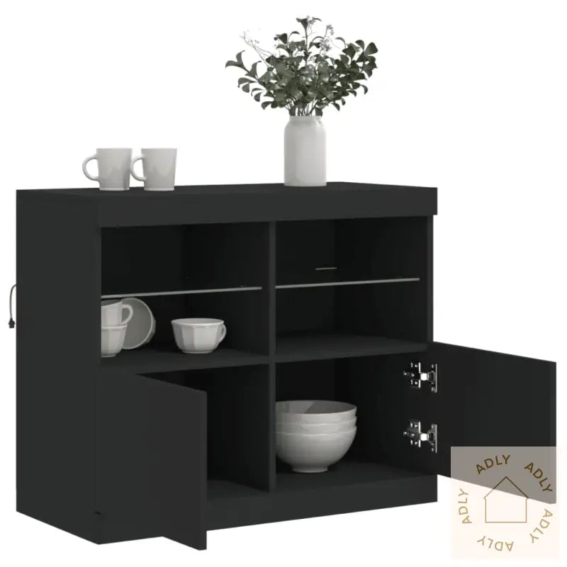 Skjenk Med Led-Lys Svart 81X37X67 Cm
