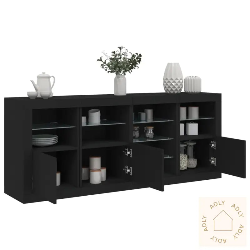 Skjenk Med Led-Lys Svart 164X37X67 Cm