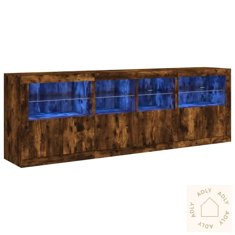 Skjenk Med Led-Lys Røkt Eik 202X37X67 Cm