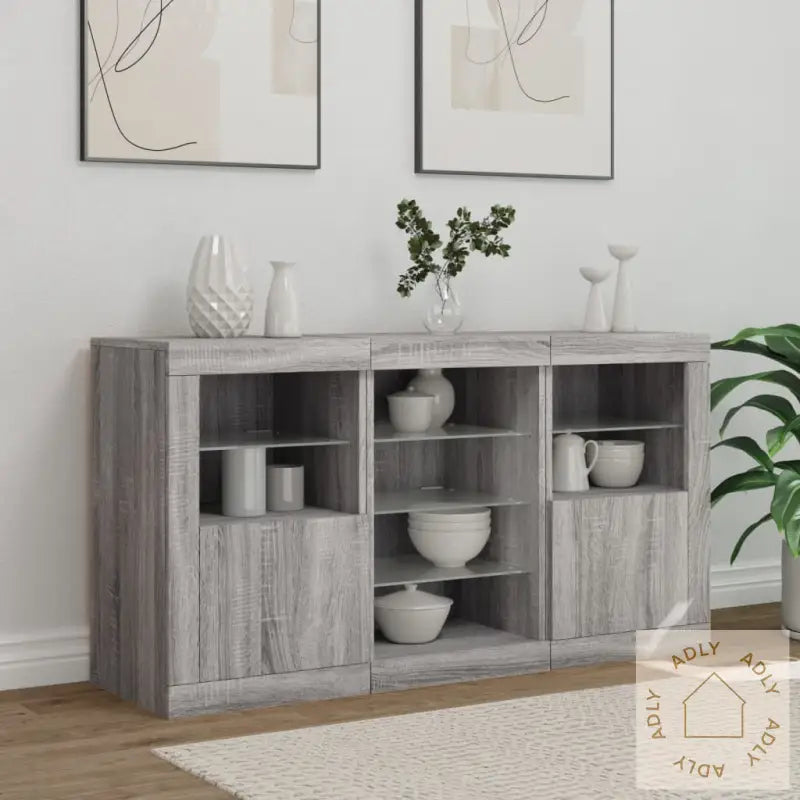 Skjenk Med Led-Lys Grå Sonoma 123X37X67 Cm