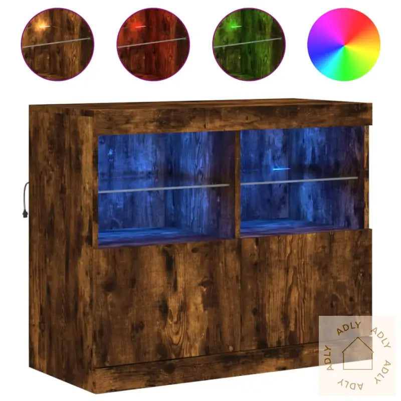 Skjenk Med Led-Lys Røkt Eik 81X37X67 Cm