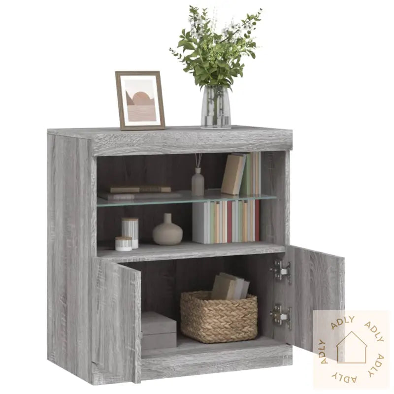 Skjenk Med Led-Lys Grå Sonoma 60X37X67 Cm