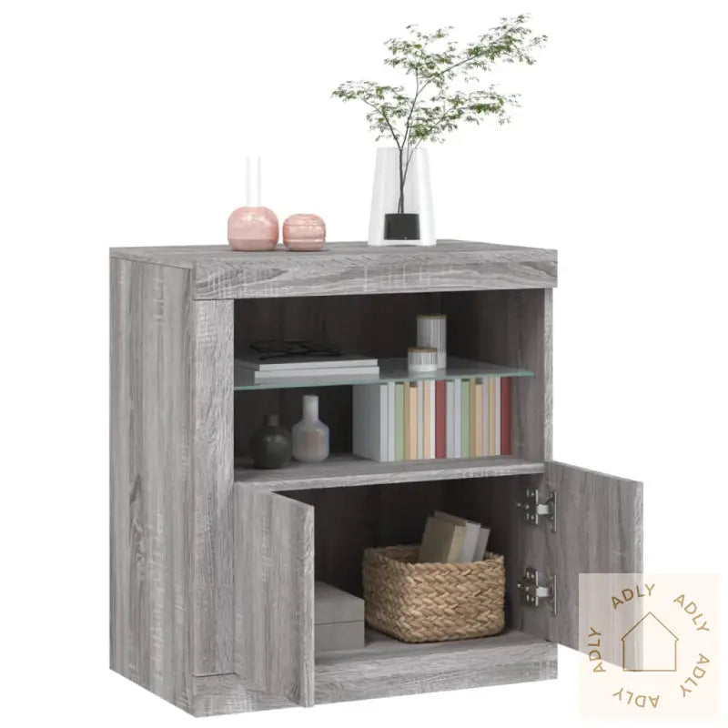 Skjenk Med Led-Lys Grå Sonoma 60,5X37X67 Cm