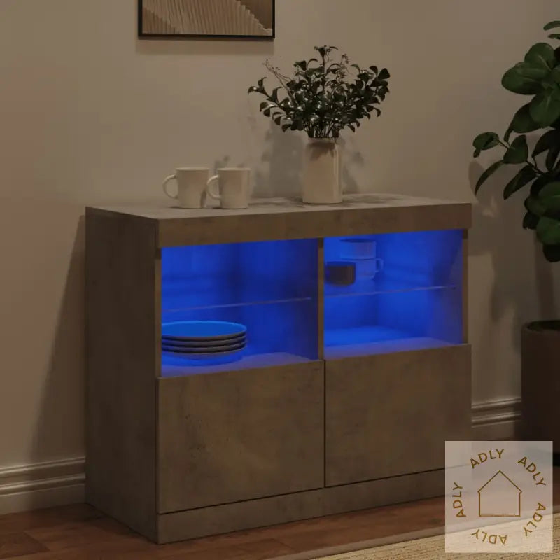 Skjenk Med Led-Lys Betonggrå 81X37X67 Cm