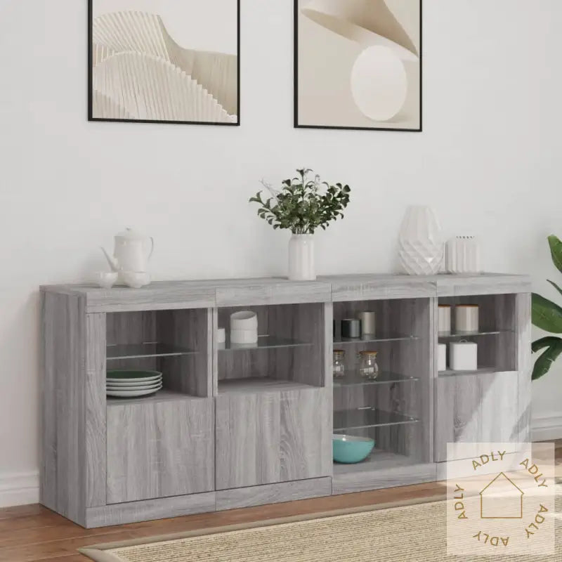 Skjenk Med Led-Lys Grå Sonoma 164X37X67 Cm