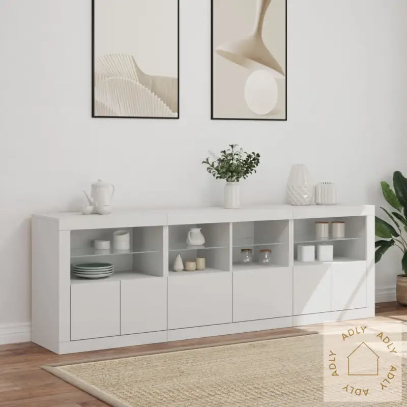 Skjenk Med Led-Lys Hvit 202X37X67 Cm