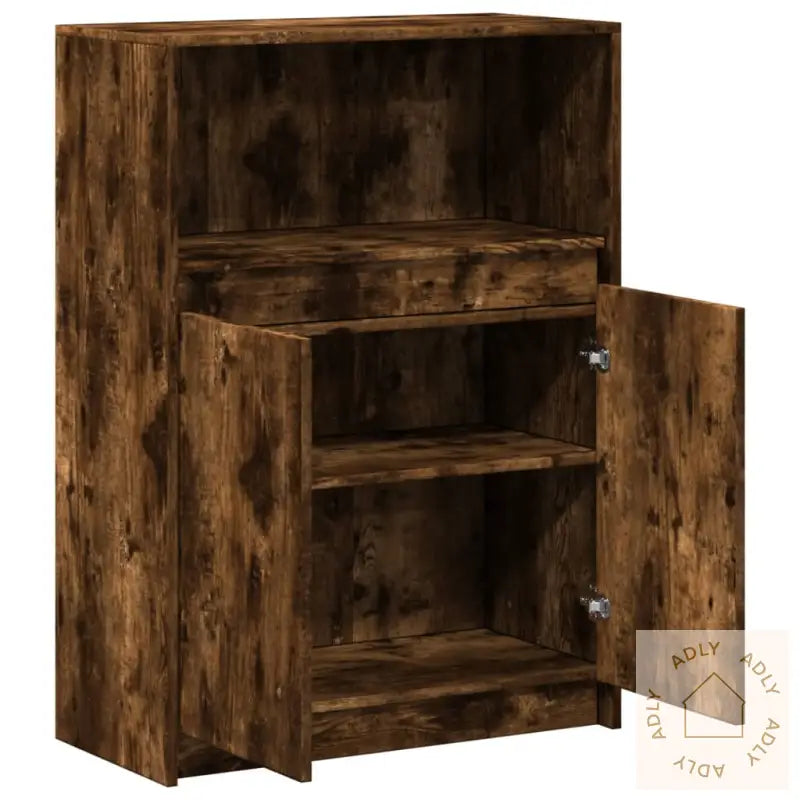 Skjenk Med Led Røkt Eik 72X34X100 Cm Konstruert Tre