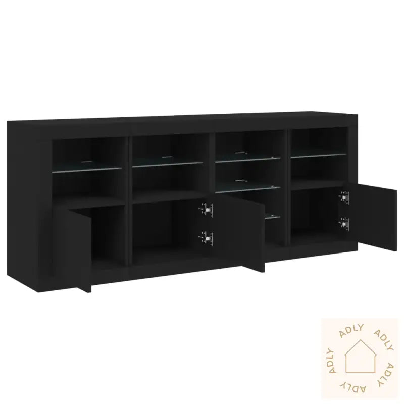 Skjenk Med Led-Lys Svart 164X37X67 Cm