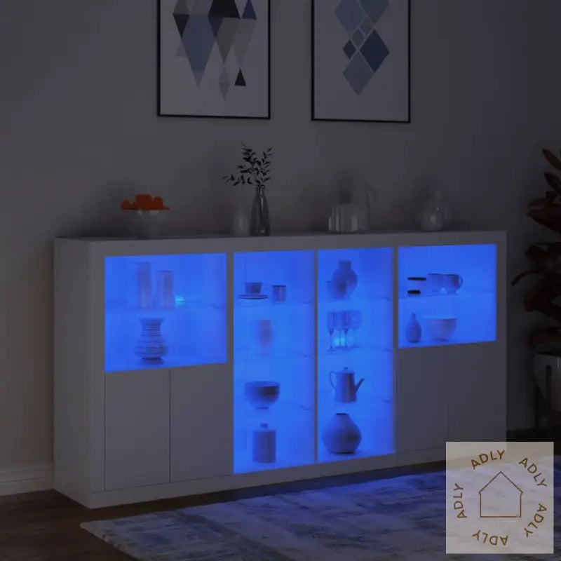 Skjenk Med Led-Lys Hvit 202X37X100 Cm