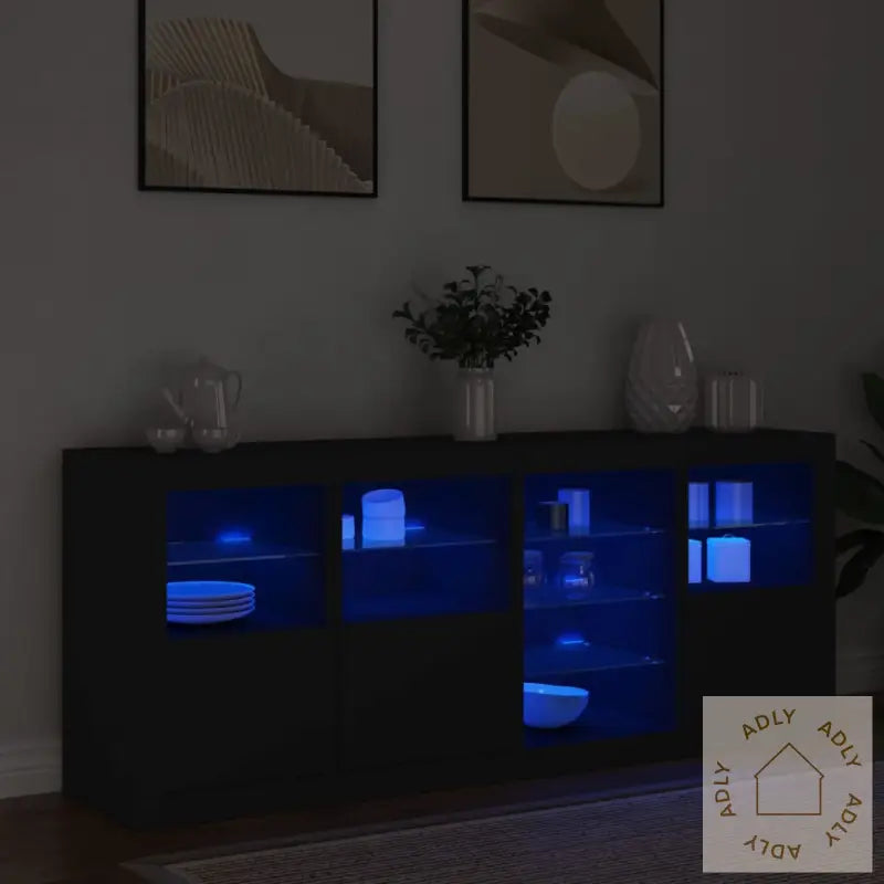 Skjenk Med Led-Lys Svart 164X37X67 Cm