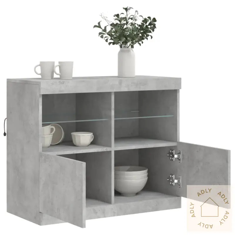 Skjenk Med Led-Lys Betonggrå 81X37X67 Cm