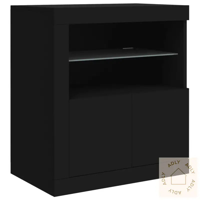 Skjenk Med Led-Lys Svart 162X37X67 Cm