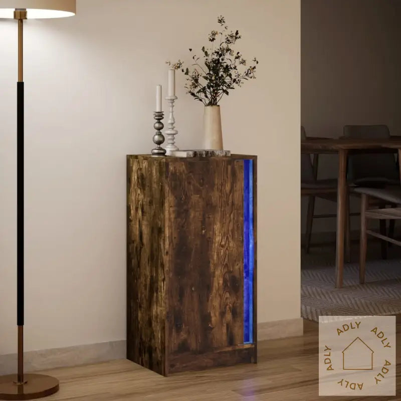 Skjenk Med Led Røkt Eik 42,5X34X85 Cm Konstruert Tre