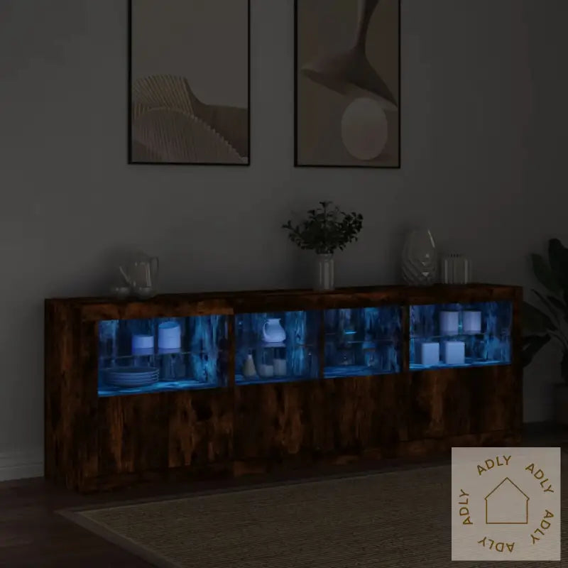 Skjenk Med Led-Lys Røkt Eik 202X37X67 Cm