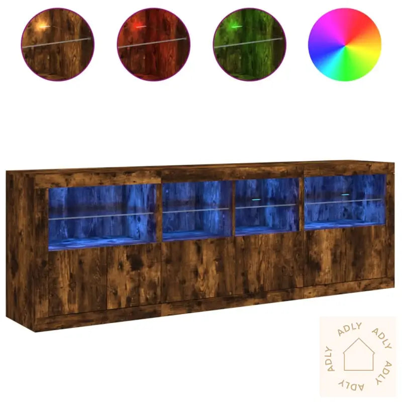 Skjenk Med Led-Lys Røkt Eik 202X37X67 Cm