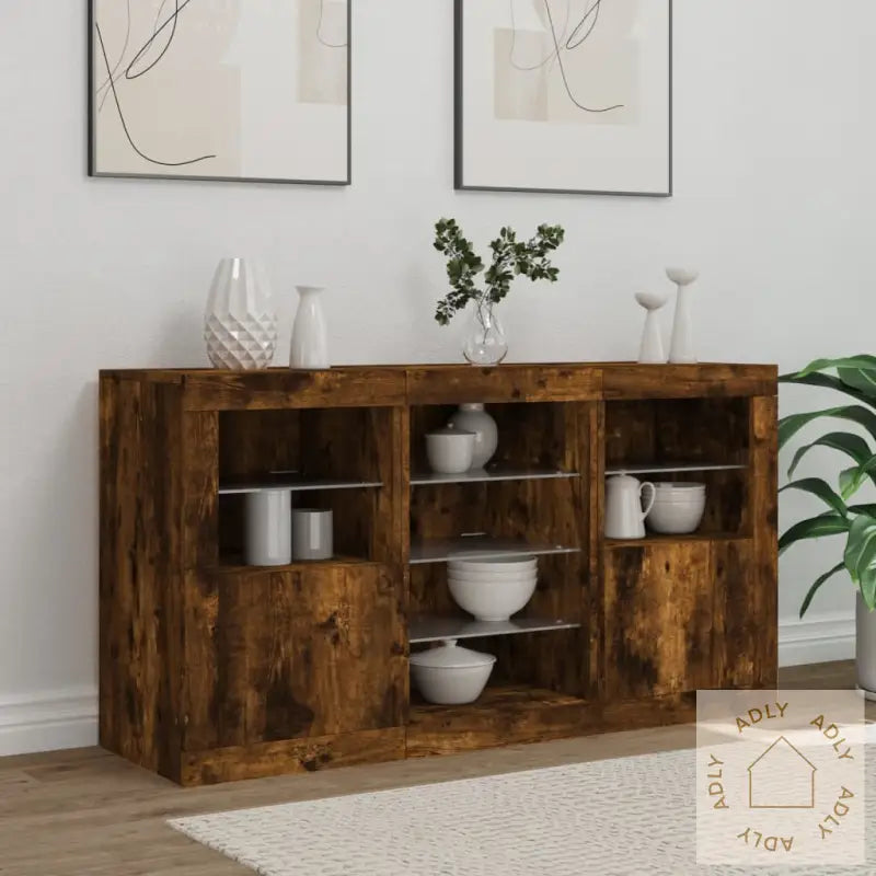 Skjenk Med Led-Lys Røkt Eik 123X37X67 Cm