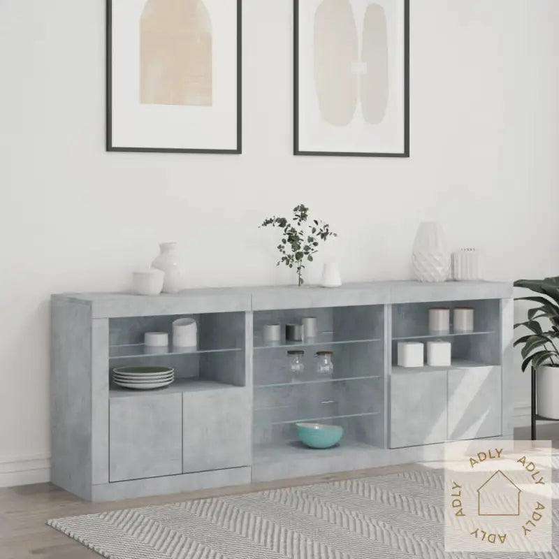 Skjenk Med Led-Lys Betonggrå 181,5X37X67 Cm