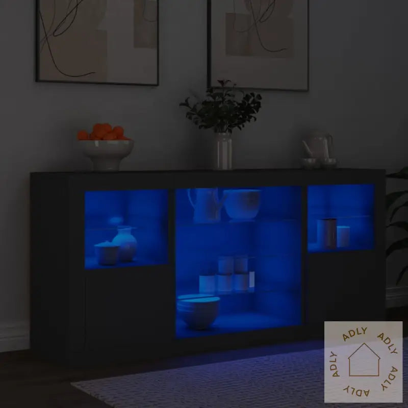 Skjenk Med Led-Lys Svart 142,5X37X67 Cm